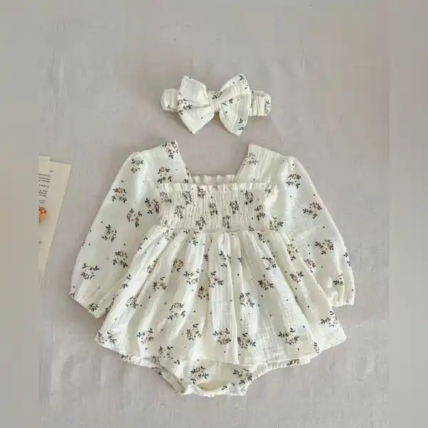 white floral baby girl dress set